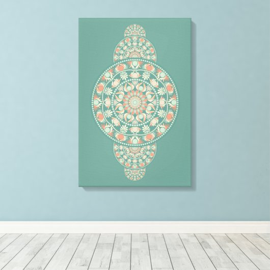 Aangepaste Salie & Zand Retro Siermandala Canvas Afdruk (Insitu (Houten vloer))