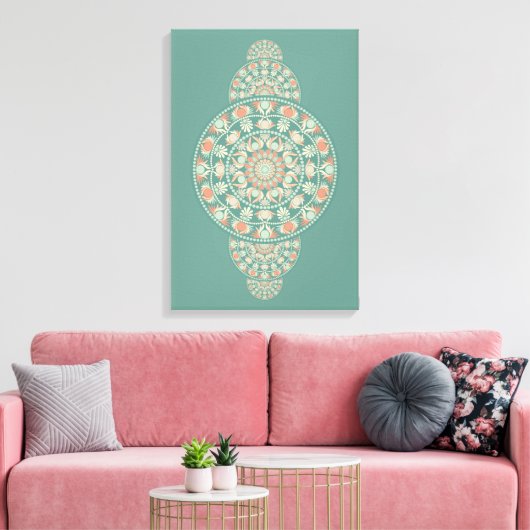 Aangepaste Salie & Zand Retro Siermandala Canvas Afdruk (Insitu (Woonkamer))
