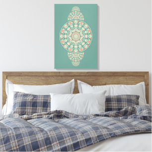 Aangepaste Salie & Zand Retro Siermandala Canvas Afdruk