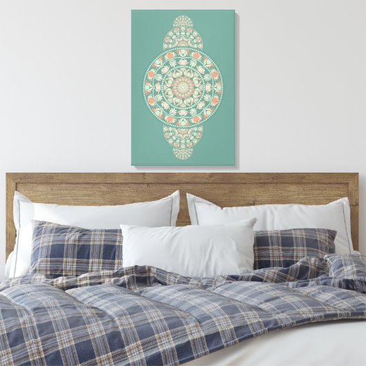 Aangepaste Salie & Zand Retro Siermandala Canvas Afdruk (Insitu (Slaapkamer))