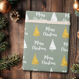 Aangepaste saliegroene witte gouden kerstboom cadeaupapier