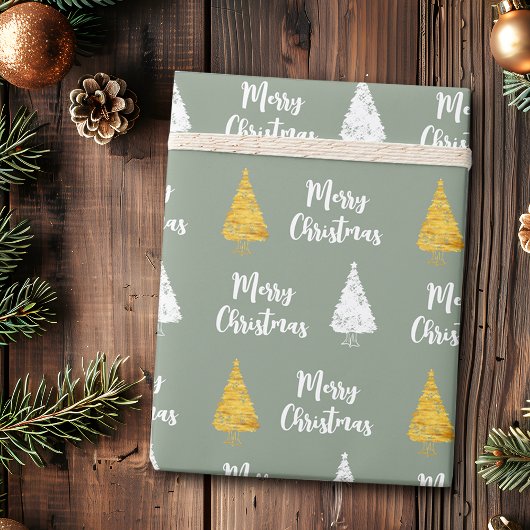 Aangepaste saliegroene witte gouden kerstboom cadeaupapier