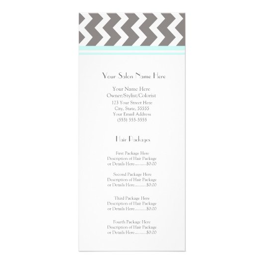 Aangepaste Salon Rack Cards Aqua Gray Chevron Reclamekaart (Voorkant)