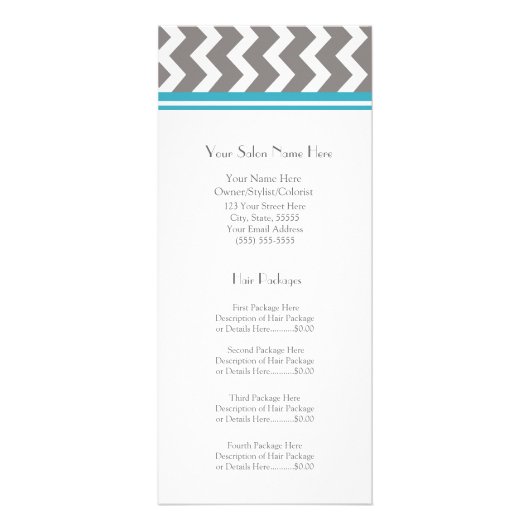 Aangepaste Salon Rack Cards Blauwgroen Gray Chevro Reclamekaart (Voorkant)