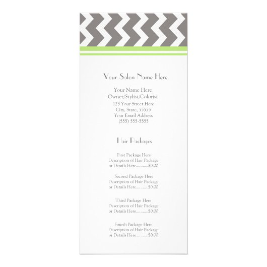 Aangepaste Salon Rack Cards Limoen Gray Chevron Reclamekaart (Voorkant)