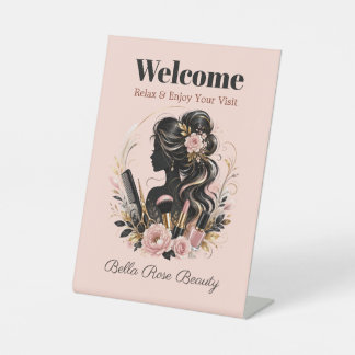 Aangepaste Salon Welkom Blush Bloem Reclamebord Met Voetstuk