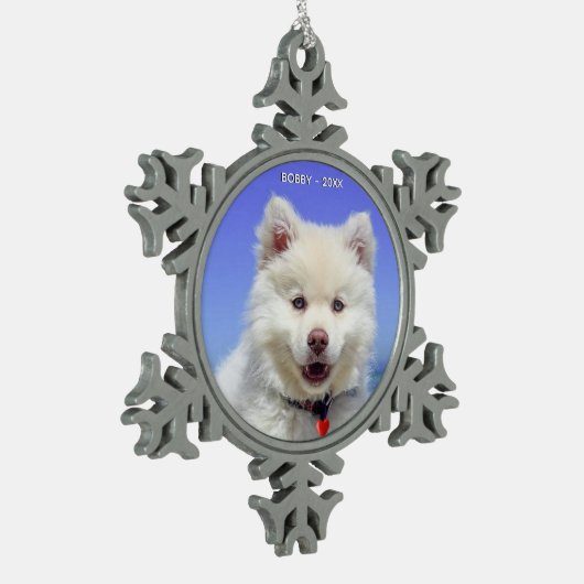 Aangepaste Samoyed Dog Photo Tin Sneeuwvlok Ornament (Links)
