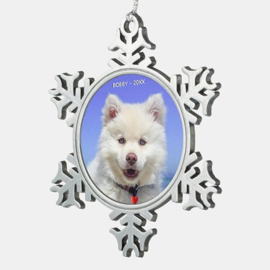 Aangepaste Samoyed Dog Photo Tin Sneeuwvlok Ornament (Rechts)