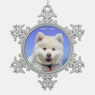 Aangepaste Samoyed Dog Photo Tin Sneeuwvlok Ornament