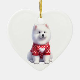 Aangepaste Samoyed Dog Valentijn Keramisch Ornament
