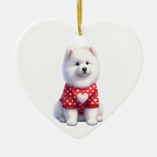 Aangepaste Samoyed Dog Valentijn Keramisch Ornament (Voorkant)