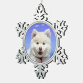Aangepaste Samoyed-hond foto Tin Sneeuwvlok Ornament (Rechts)
