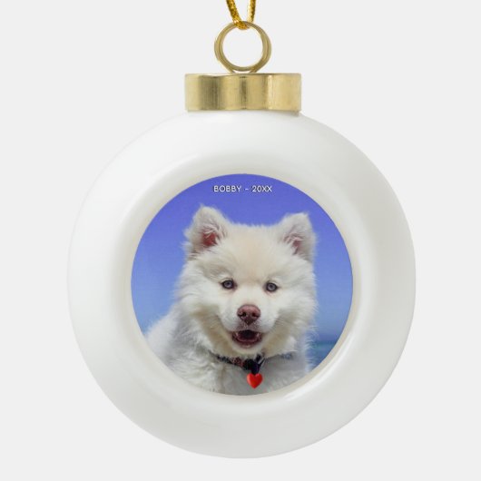 Aangepaste Samoyed Honden Foto Keramische Bal Ornament (Voorkant)