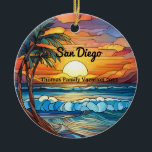 Aangepaste San Diego Faux Glas in lood Keramisch Ornament<br><div class="desc">Schattige personaliseerbaar tropisch reissouvenir. Maatwerk: Verander onderschrift en jaar om het uniek te maken.</div>