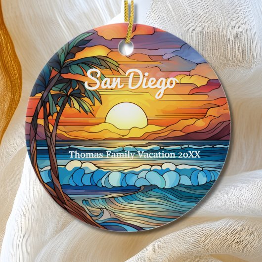 Aangepaste San Diego Faux Glas in lood Keramisch Ornament