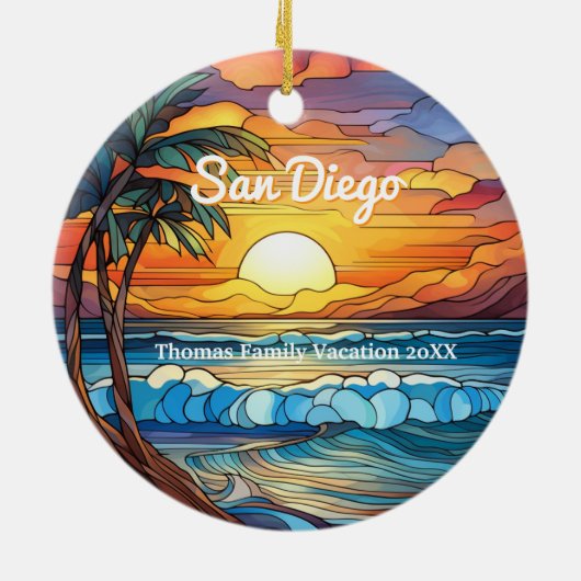 Aangepaste San Diego Faux Glas in lood Keramisch Ornament (Achterkant)