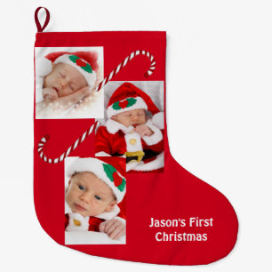 Aangepaste Santa Baby Familie Foto's Kaneelrood Ke Grote Kerstsok