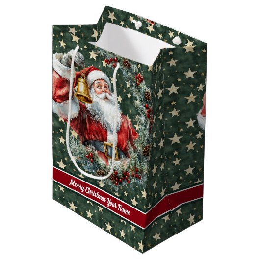 Aangepaste Santa Claus Gift Bag Aangepaste Monogra Medium Cadeauzakje (Voorkant Gekanteld)