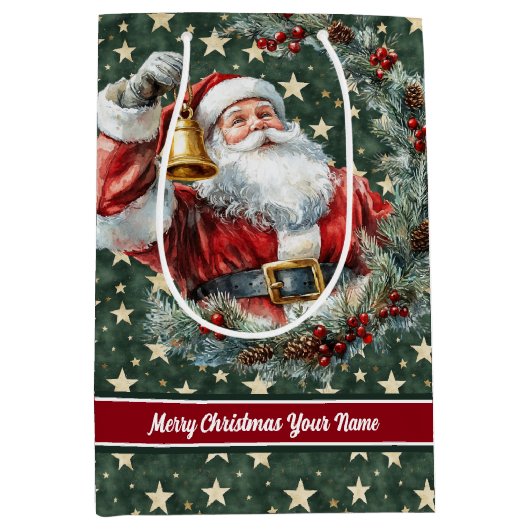 Aangepaste Santa Claus Gift Bag Aangepaste Monogra Medium Cadeauzakje (Voorkant)