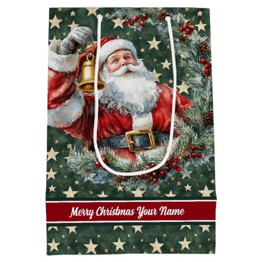 Aangepaste Santa Claus Gift Bag Aangepaste Monogra Medium Cadeauzakje (Achterkant)