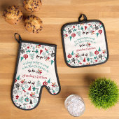 Aangepaste Santa Claus Sleigh Reindeer Ornaments M Ovenwant & Pannenlap Set