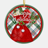 Aangepaste Santa Gift Bag op rood groen geruite pa Keramisch Ornament (Voorkant)