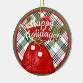 Aangepaste Santa Gift Bag op rood groen geruite pa Keramisch Ornament (Links)