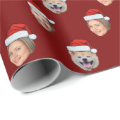 Aangepaste Santa Hat Face 3 foto's Cadeaupapier (Rol Hoek)