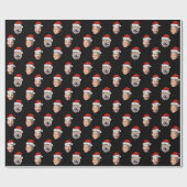 Aangepaste Santa Hat Face 3 foto's Zwart Cadeaupapier (Vlak)