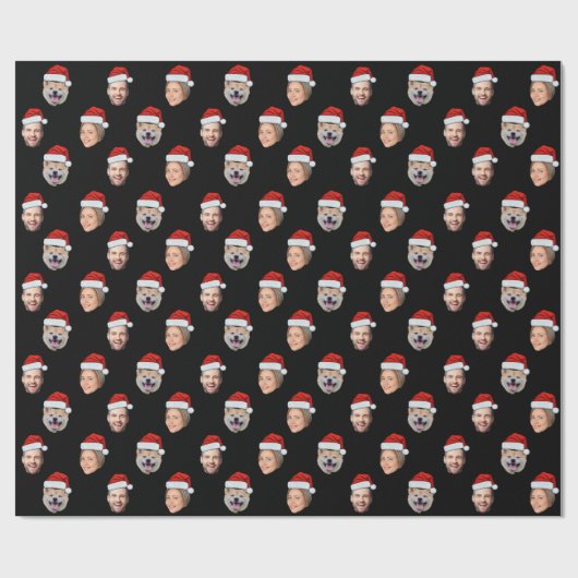 Aangepaste Santa Hat Face 3 foto's Zwart Cadeaupapier (Vlak)