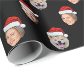 Aangepaste Santa Hat Face 3 foto's Zwart Cadeaupapier (Rol Hoek)