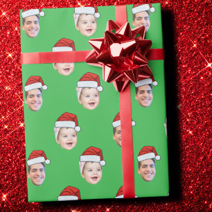 Aangepaste Santa Hat Face Christmas Gift 2 Foto Gr Cadeaupapier