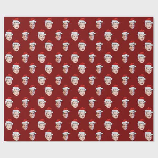 Aangepaste Santa Hat Face Christmas Gift 2 foto's Cadeaupapier (Vlak)