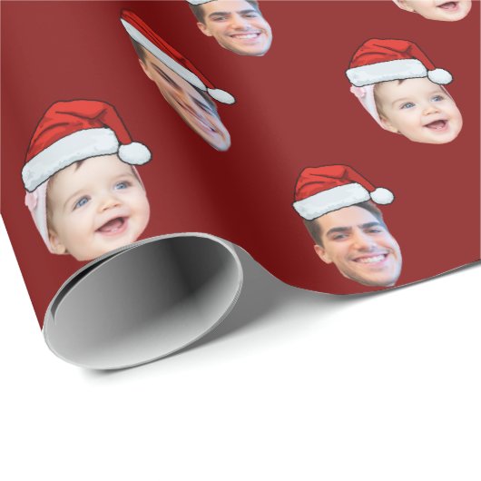 Aangepaste Santa Hat Face Christmas Gift 2 foto's Cadeaupapier (Rol Hoek)