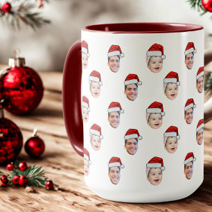 Aangepaste Santa Hat Face Christmas Gift 2 foto's Mok