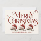 Aangepaste Santa Hat familie van 3 rode vrolijke k Feestdagenkaart (Voorkant)