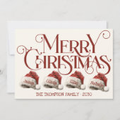 Aangepaste Santa Hat familie van 4 rode vrolijke k Feestdagenkaart (Voorkant)