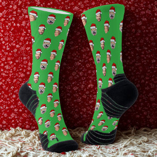 Aangepaste Santa Hat Gezicht Familie 3 Foto's Kers Sokken