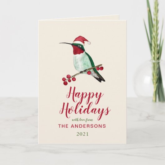 Aangepaste Santa Hummingbird Holiday Card Feestdagen Kaart (Voorkant)