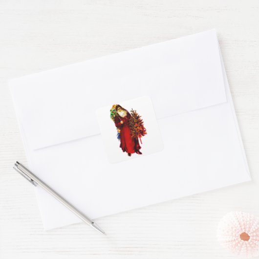 AANGEPASTE SANTA-ILLUSTRATIE VIERKANTE STICKER (Envelop)