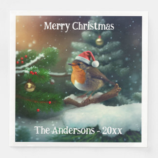 Aangepaste Santa Robin op een kerstboom servetten