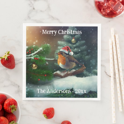 Aangepaste Santa Robin op een kerstboom servetten (Insitu)