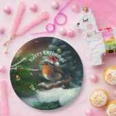 Aangepaste Santa Robin op een kerstboom servetten Papieren Bordje (Feest)