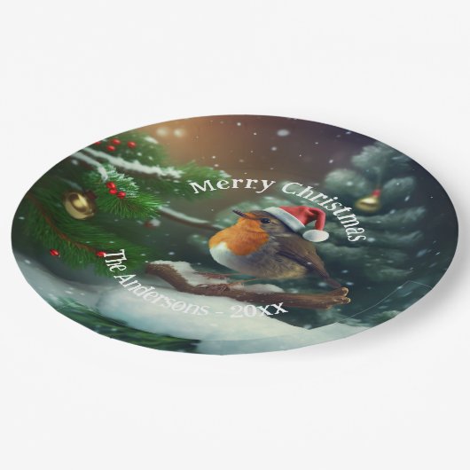 Aangepaste Santa Robin op een kerstboom servetten Papieren Bordje (Gekanteld)