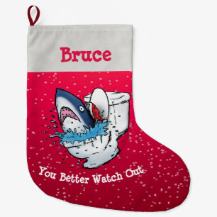 Aangepaste Santa Toilet Shark Grote Kerstsok