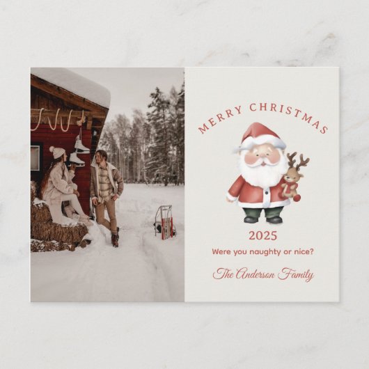 Aangepaste Santa waterverf kerstsfeer cadeau Feestdagenkaart (Voorkant)