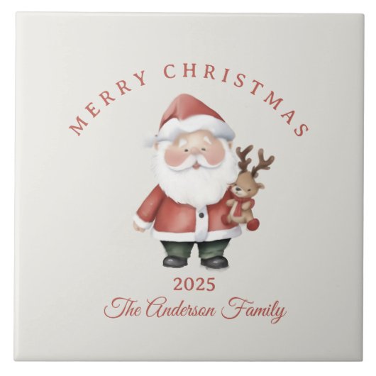 Aangepaste Santa waterverf kerstsfeer cadeau Tegeltje (Voorkant)