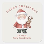 Aangepaste Santa waterverf kerstsfeer cadeau Vierkante Sticker (Voorkant)