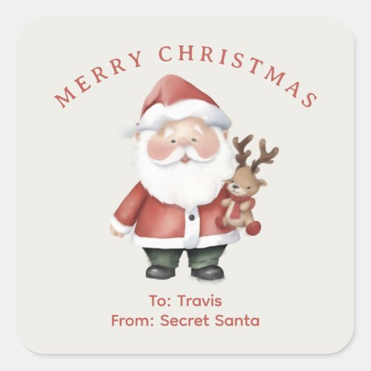 Aangepaste Santa waterverf kerstsfeer cadeau Vierkante Sticker (Voorkant)