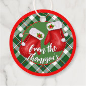 Aangepaste Santas Mittens op rood groen spelpatroo Bedankjes Labels (Achterkant)